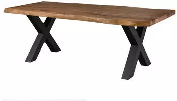 Massivmoebel24 Freeform 5 Baumkantentisch Sheesham 200x100x77cm natur gebeizt, X-Beine anthrazit (09-110-834-5215)