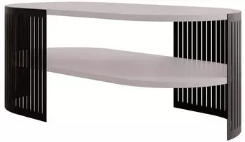 Mirjan24 Couchtisch oval mit Ablage, Metallbeine, Kaschmir/Schwarz (Fahugin II)