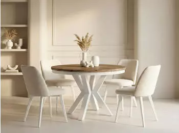 WFL GROUP Clara White Esstisch rund ausziehbar Loft-Stil wei&szlig;e Metallbeine 120&ndash;200cm