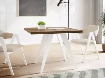WFL GROUP Quadro ausziehbarer Esstisch quadratisch Lefkas Eiche wei&szlig;e Beine 100-150cm
