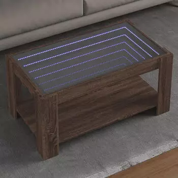 vidaXL LED-Couchtisch Braun Eichen-Optik 53x53x45cm Holzwerkstoff (847545)