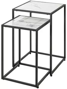 HAKU Beistelltischset 2-teilig Marmoroptik Schwarz/Wei&szlig; Metall (55384)