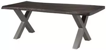 Massivmoebel24 Freeform 5 Baumkantentisch Mangoholz 240x100x77 grau, X-Beine silber (09-114-844-2916)