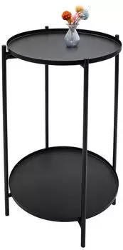 Spetebo Beistelltisch Metall schwarz rund 2 Ablagen klappbar 48x28cm (4828)