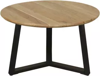 byLIVING Cross Couchtisch Massivholz Akazie, Metallgestell schwarz, rund &Oslash;75cm H46cm