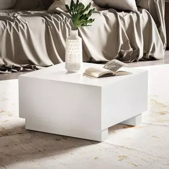 Finebuy Couchtisch MONOBLOC 60x60x35cm Wei&szlig; Hochglanz, quadratisch (FB100042)