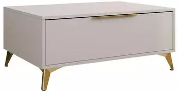Mirjan24 Xylix 1SZ Couchtisch mit Schublade, goldene Griffe und F&uuml;&szlig;e, Sandbeige