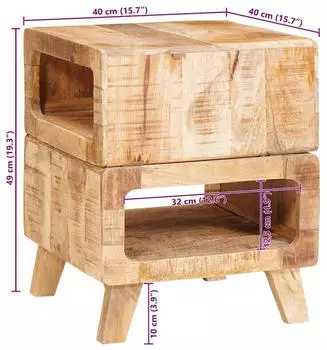 vidaXL Beistelltisch mit Regal Braun 40x40x49cm Massives Mangoholz