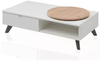 Aileenstore Liam Couchtisch mit Schublade, drehbare Platte, Holzwerkstoff, wei&szlig; (4129)
