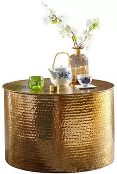 Finebuy Couchtisch &Oslash;61cm Aluminium Hammerschlag Gold, rund (SuVa12257_1)