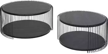 KARE Wire Double Wood Couchtisch 2er-Set, Stahl/Holz, Schwarz (87960)