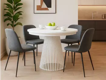 Beautysofa Lumi Esstisch rund ausziehbar &Oslash;100&ndash;180cm Metallbeine, Wei&szlig;