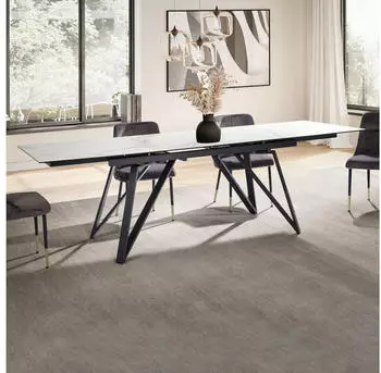 Finebuy Esstisch ausziehbar 180&ndash;260cm Glas-Keramik Wei&szlig; Metallgestell (FB64113)