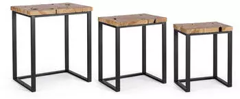 Natur24 Elwood 3er-Set Beistelltische Teakholz Stahl Natur/Schwarz