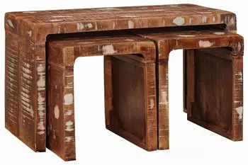 vidaXL Beistelltisch-Set 3-tlg. Massives Recyclingholz, Braun