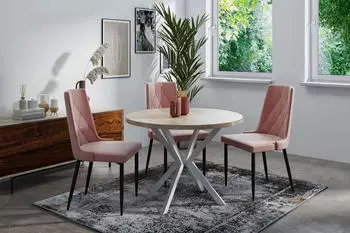 WFL GROUP Della Esstisch rund ausziehbar 100&ndash;180cm Sonoma Eiche, wei&szlig;e Metallbeine (34974184)