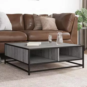 vidaXL Couchtisch Grau Sonoma 80x80x30cm Holzwerkstoff und Metall
