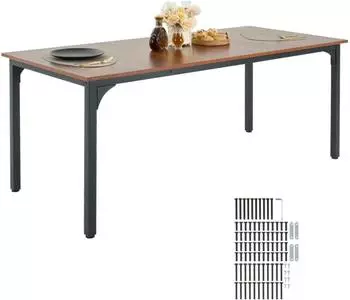VEVOR Rechteckiger Esstisch Holz mit Eisenbeinen 180cm, braun (nur Tisch)