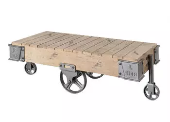 Massivmoebel24 Railway Couchtisch Mango massiv 120x60x43cm whitewash lackiert mit Rollen (09-200-772-2041)