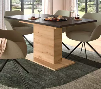 Inn.Furn Home-X S&auml;ulen-Esstisch ausziehbar 150&ndash;190cm, Grau/Eiche Artisan