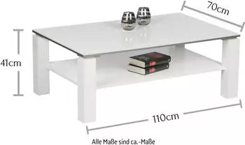 Stella Trading ROMY Couchtisch Wei&szlig; Hochglanz, 2 Ebenen, 110x41x70cm (83606132)