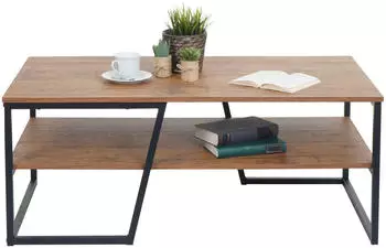 Mendler HWC-A27 Couchtisch Metall Ablage 46x110x60cm Wildeiche-Optik (105131)