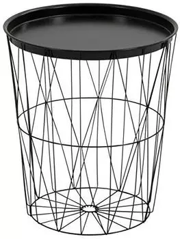 Greemotion Beistelltisch Drahtkorb mit Tablett, Stahl, schwarz, &Oslash;40cm H46cm (132520)
