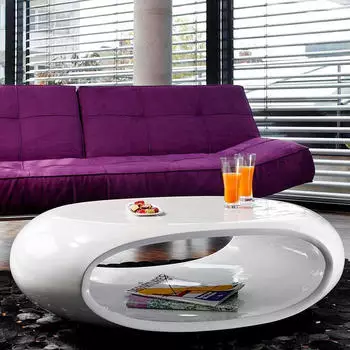 Pharao24 Moderner Couchtisch in Hochglanz Weiß oval (10091568)