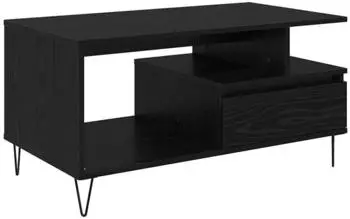 vidaXL Couchtisch Holzwerkstoff & Stahl, Schwarzeiche, 90x49x45cm, Schublade & 2 Ablagen
