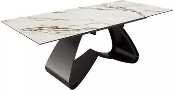 DeLife Esstisch Edge 180-220x100 Keramik Calacatta Luxe wei&szlig;-gold-grau (37950)