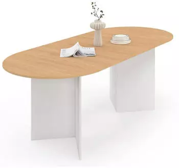 IDMarket Marthe Ausziehbarer Ovaler Esstisch Buchenoptik & Weiß 160-200cm (100463)