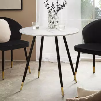 Finebuy Esstisch Rund Marmor-Optik Wei&szlig; Metallbeine 75cm (FB60705)