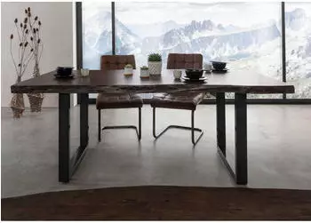 Massivmoebel24 Freeform 5 Baumkantentisch Akazienholz braun lackiert, U-Beine anthrazit gl&auml;nzend, 200x100x77cm (09-110-824-1104)