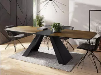 WFL GROUP Monte Esstisch ausziehbar 180-220x90cm, Lefkas Eiche, schwarze Metallbeine (48781218-16)