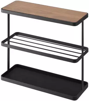 YAMAZAKI Tower Beistelltisch Stahl/Holz 3 F&auml;cher 48x44x18cm schwarz (6707)