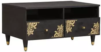 vidaXL Couchtisch mit Schublade, Massivholz Mango, Schwarz, 80x54x40cm