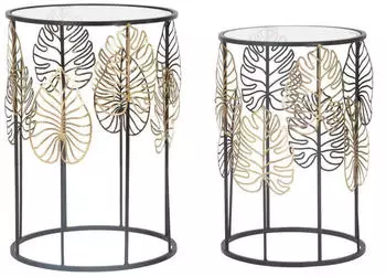 Mauro Ferretti Foglie Glam Beistelltisch-Set 2er, Schwarz/Gold, 38x55 & 33x50cm (1424410000)