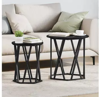 vidaXL Couchtisch 2er-Set, Rund, Schwarz Eichen-Optik Holz & Stahl (868265)