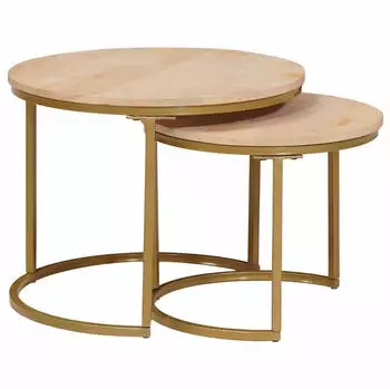 vidaXL Nesting-Couchtische 2er-Set Braun Massivholz Mango & Stahl