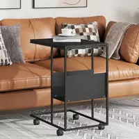 vidaXL Beistelltisch mit Rollen Schwarz 55x36x63,5 cm Holzwerkstoff