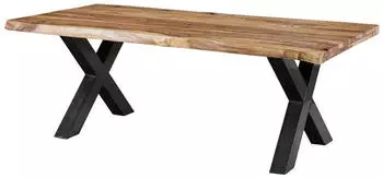 Massivmoebel24 Freeform 5 Baumkantentisch Sheesham 200x100x77cm natur X-Beine anthrazit (09-110-834-3114)