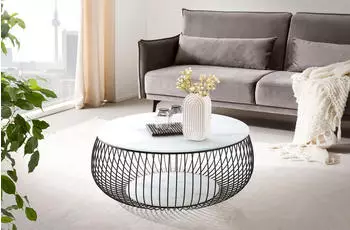 SalesFever Couchtisch &Oslash;86cm Glas/Metall Schwarz/Wei&szlig; (368367)