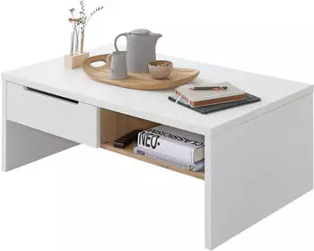 Innostyle Memphis Couchtisch 110x40x65cm Wei&szlig;/Artisan Eiche 2 Schubladen 2 F&auml;cher (11648147-0)