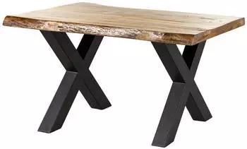 Massivmoebel24 Freeform 5 Baumkantentisch Massivholz Mango 140x90x77cm, X-Beine anthrazit (09-104-844-9211)