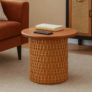 Heute Wohnen HWC-P15 Beistelltisch Mahagoniholz Rattan rund Ø44cm (134336)