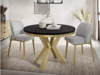 WFL GROUP Clara Gold Esstisch rund ausziehbar Marmoroptik Schwarz 120-200cm