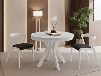 WFL GROUP Savio Neo Esstisch rund ausziehbar 100&ndash;300cm wei&szlig;e Holzbeine