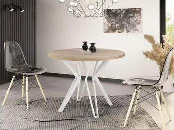 WFL GROUP Austin Esstisch rund ausziehbar Sonoma Eiche wei&szlig;e Metallbeine 120-200cm