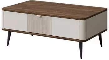 Mirjan24 Marly REG 16 Couchtisch Kaschmir/Nussbaum, schwarze Metallfüße, 100x42x60cm
