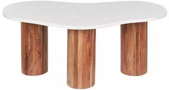 Beliani Casablanca Couchtisch Oval Marmorplatte, Akazienholzbeine, Weiß